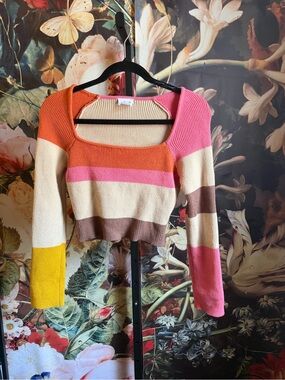Sz M LE LIS Colorblock Ribbed Sweetheart Neck Sweater in EUC!